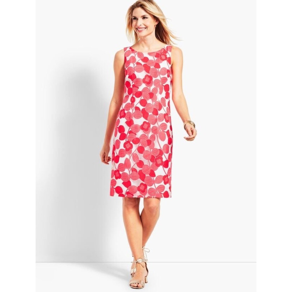 Talbots Coral White Floral Lace Sheath Dress Fully‎ Lined Bow Detail Size 18